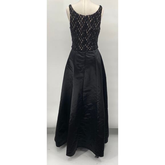 Vintage 90s Ball Gown Beaded Lace Bodice Satin A Line Fit & Flare Black Womens 4 - Picture 7 of 11